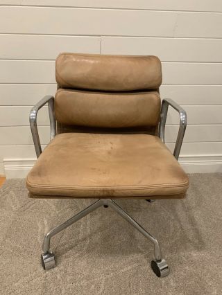 Vintage 1986 Herman Miller Soft Pad Chair Aluminum Group Camel Leather 2 Of 4