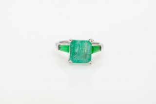 Antique 1940s $7000 5ct Asscher Cut Colombian Emerald Platinum Wedding Ring