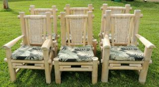 Set Of 6 Large Vintage Bamboo Rattan Wicker Indoor/outdoor Patio Dining Chairs