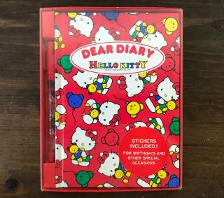 Vintage Sanrio 1990 Hello Kitty Red Dear Diary Pen Stickers Sheet Boxed Set
