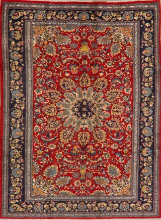 Vintage Floral Sarouk Traditional Area Rug Wool Hand - Knotted Oriental Carpet 6x9
