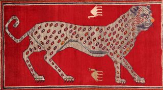 Animal Pictorial Wall Hanging Tiger Leopard Abadeh Area Rug Hand - Knotted 3 