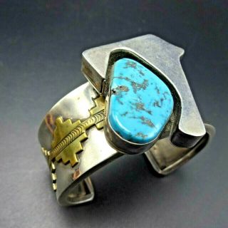 Andy Marion Vintage Navajo Sterling Silver Kingman Turquoise Cuff Bracelet