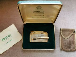 Vintage 9ct Solid Gold Ronson Varaflame Adonis Lighter - And Boxed