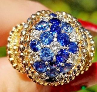 Vintage Vs Diamond Royal Blue Sapphire Cluster 14k Multi Gold Ring
