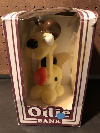 Vintage Odie Dog From Garfield Hard Plastic Piggy Bank 1978 Kats Meow W/ Box
