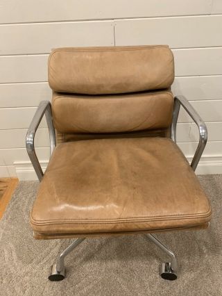 Vintage 1986 Herman Miller Soft Pad Chair Aluminum Group Camel Leather 4 Of 4