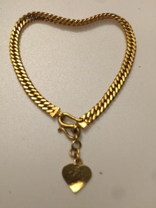 Vintage 18k,  Solid Yellow Gold Women’s Bracelet,  With Heart 2