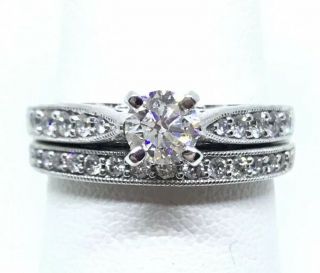 . 86 Ctw Zales Vintage Diamond White Gold Engagement Ring Bridal Set Band
