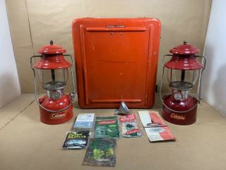Vintage Coleman Lantern 200a Burgundy 1 - 62 & Red 200a W/ 2 Holder Case - See Des