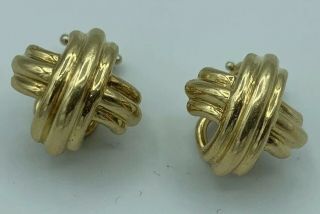 Tiffany And Company 18k Yellow Gold Vintage Criss Cross Kiss Clip Earrings