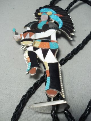 One Of The Biggest Best Vintage Zuni Turquoise Sterling Silver Bolo Tie