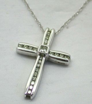 Vintage 14 Carat White Gold And Diamond Cross Pendant And Chain
