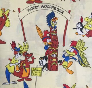 Rare Vintage Woody Woodpecker Flat Sheet Fabric Double Tepee Totem Pole Lantz 3