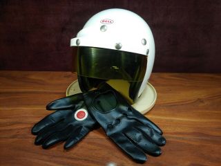 Vintage 1968 Bell Toptex 500 - Tx White Motorcycle Helmet Size 7 1/4 " W/520 Visor