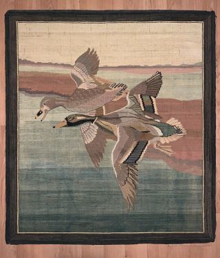 Grenfell Hooked Mat Ducks Mallards Vintage Folk Art