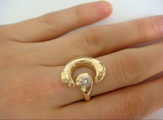 14k Yellow Gold Heavy Ladies Vintage Ring With 0.  20 Ct Bezel Set Diamond 11.  5 Gr