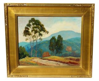 Vintage California Landscape Oil Painting Jessie Everts Mountains Trees Poppies