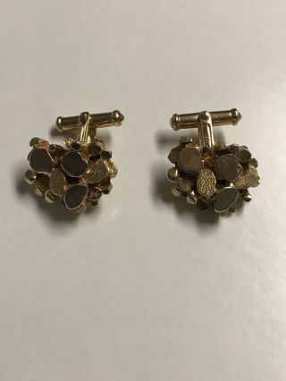 Vtg Solid 14k Yellow Gold Nugget Style Toggle 22.  3g Cufflinks Estate Find Nr