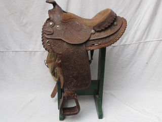 Vintage Western Saddle Tooled Leather Sterling Concho 