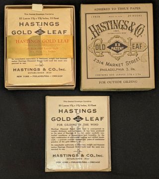 Vintage Hastings 23k Gold Leaf - 19 Books Of 25 Sheets (475) - 3 - 3/8 " X 3 - 3/8 "