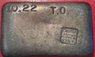 Rare Vintage Capital Metals 10 Oz, .  999 Fine Silver 10.  22 Hand Poured Bar