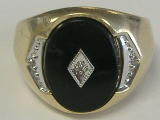 Vintage 10 K Gold Black Onyx Diamond Accent Men 