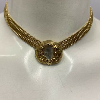 Vintage Lalique Masque De Femme Pendant Necklace Gold Vermeil 3
