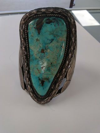 Huge Vintage Navajo Sterling Silver Turquoise Signed Pjb Cuff Bracelet 279 Grams