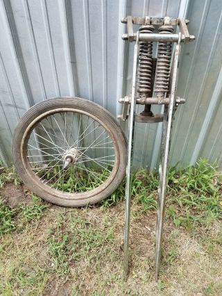 Vintage Motorcycle Front End Girder And Wheel