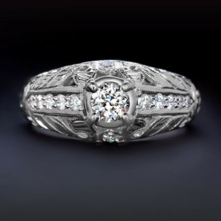 H Vs1 Old European Cut Diamond Engagement Ring 18k White Gold Vintage Estate 1/3