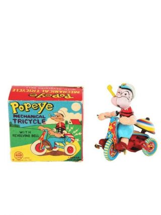 Linemar Popeye On Tricycle Vintage Wind Up With Box 1950s