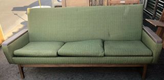Vintage Mid Century Modern Pearsall Style Sofa Couch W/ 2 Chairs Green & Walnut 2