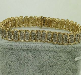 10k Gold Diamond Bracelet - 2 Ctw - Vintage 1970s - Estate - Diamond Links - 7.  5 " -