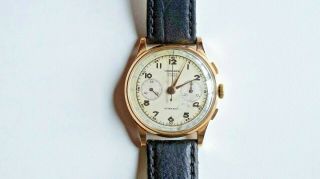 Vintage 18k Rose Gold Chronographe Suisse Mens Watch 37.  5 Mm Runs B732