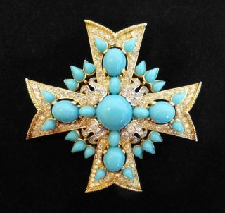Vintage Crown Trifari Alfred Philippe Jewels Of India Turquoise Moghul Brooch