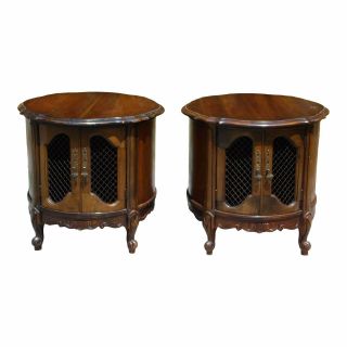 Vintage Pair French Provincial Drum Tables Round Cabinets Nightstands Carolina