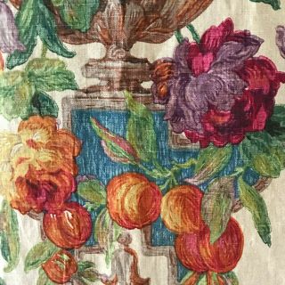 RARE Antique / Vintage 20 ' s 30 ' s Printed Floral Urn Vase Irish Linen Fabric NOS 3