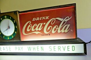 Vintage 1950 ' s Coca - Cola Light Up Lunch Counter Sign with Clock 3