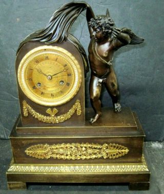 Vintage Picnot Pere A Paris French Empire Ormolu Bronze Cherub Clock
