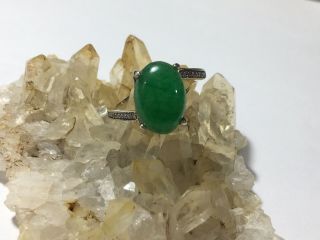 Vintage 14k White Gold Jade And Diamond Ring Size 9