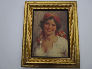 Antique Oil Painting Portrait Vintage Pretty Woman Female Model Ornate Frame