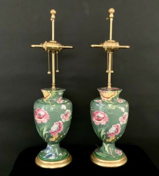 Rare Vintage Mario Buatta Botanical Floral Table Lamps,  Frederick Cooper