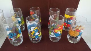Vintage Smurf Glass Cups Peyo 1982 1983 8 Glasses
