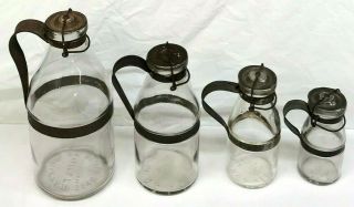 Rare Set Of 4 Clamp - Top Antique Milk Bottles - A.  G.  Smalley C.  1898 Sizes 1 2 3 4