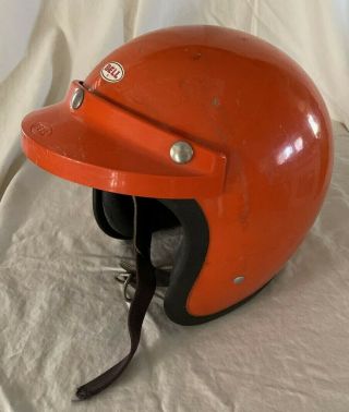 Vintage 1968 Bell Toptex 500 - Tx Orange Motorcycle Helmet Size 7 3/8 W Bubble