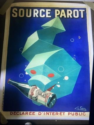 Vintage French Art Deco Water Poster " Source Parot " 1935