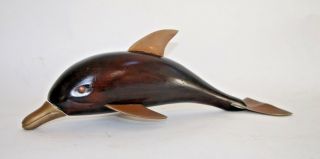 Large Dolphin Vintage Frederick Cooper Brass Hardwood Sculpture
