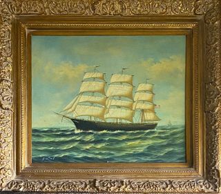 Vintage Nautical Oil Painting On Canvas By Well Known “roger”