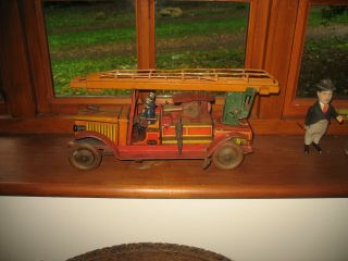 Gunthermann Fire Engine Ladder Truck Germany Tin Toy Vintage Tinplate Wind Up